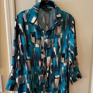 Ming Wang Teal and Black Patterned Dress
